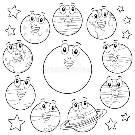 planets coloring pages  faces  stars   white background