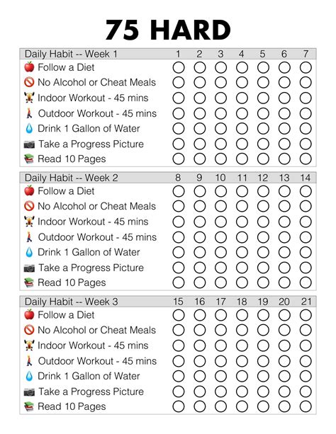 printable  hard challenge templates  rules checklist