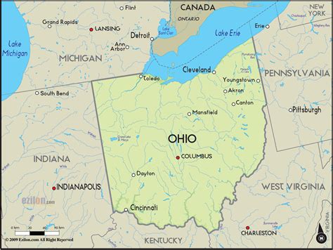 geographical map  ohio  ohio geographical maps