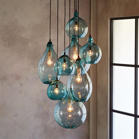 Salon Glass Pendant Canopy Limpid Turquoise Drops Of Hand Blown