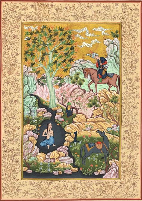 persian miniature painting handmade khamsa  nizami ethnic iran islamic artwork