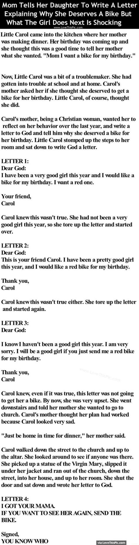 mom tells her daughter to write a letter explaining why she deserves a