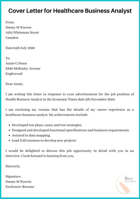 sample business analyst cover letter template  examples