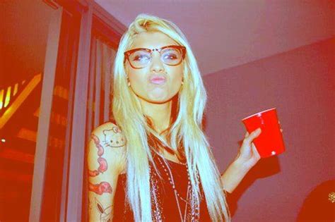 alcohol artsy blonde drinking girl glasses tattoos glasses tattoo