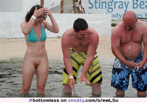 Bottomless Trimmedpussy Teen Public Beach Voyeur