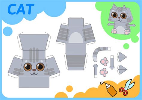 funny cat paper model small home craft project diy paper game cut