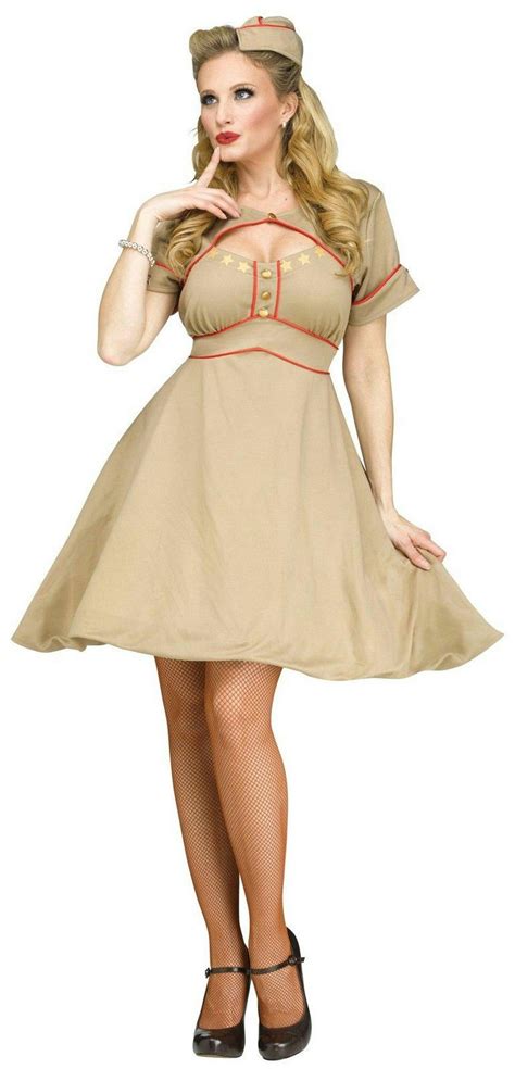 Army Gal Retro Pinup Wwii Ww2 1940s Nurse Adult Costume S M 2 8 Ebay