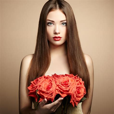 Portrait Of Beautiful Dark Haired Woman With Flowers By Oleg Gekman On