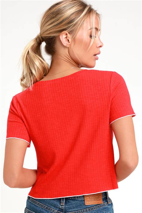 cute red top red crop top crop top  neck crop top lulus