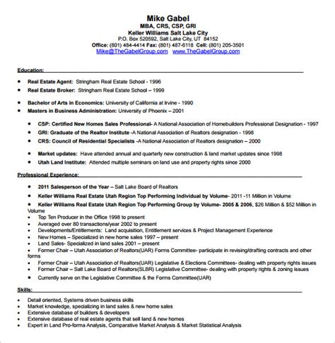 sample real estate resume templates   ms word