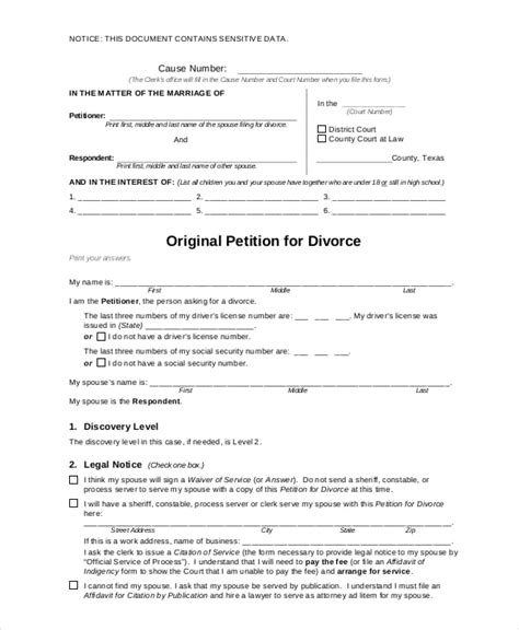 divorce petition template tutoreorg master  documents