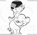 Elephant Riding Outline Coloring Boy Cute Clipart Illustration Royalty Rf Lal Perera sketch template