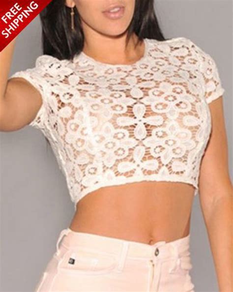 white crochet lace fitted crop top