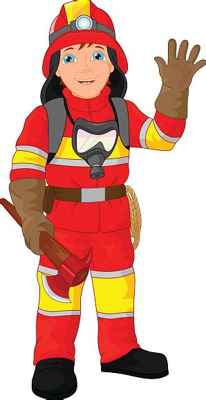 Fire Fighter Cartoon Waving Stock Illustration Download