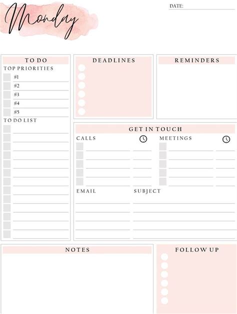 editable daily planner   list printable productivity day planner