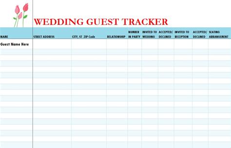 printable wedding guest list templates excel word