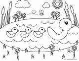 Coloring Pond Pages Spring Easter Cute Kids Animals Ducks Baby Sheets Printable Duck Disco Preschool Duckling Scene Color Colouring Easy sketch template