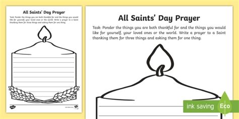 saints day prayer writing worksheet teacher