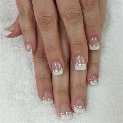 fullset french tip gel topcoat swarovski designs crystal stone