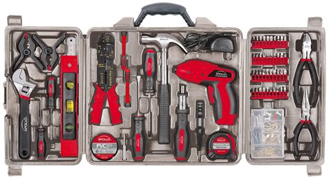 apollo tools dt  piece complete household tool kit   volt cordless screwdriver