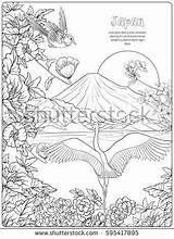 Japanese Landscape Flowers Coloring Pages Drawing Outline Fuji Mount Tradition Choose Board sketch template