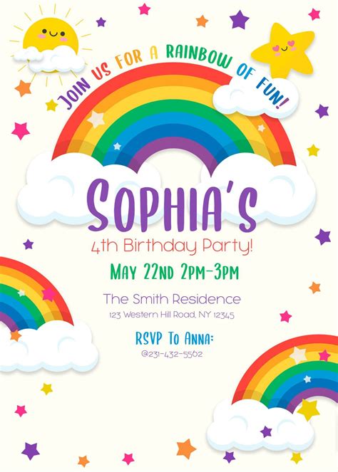 colorful rainbow invitation card templates   delightful