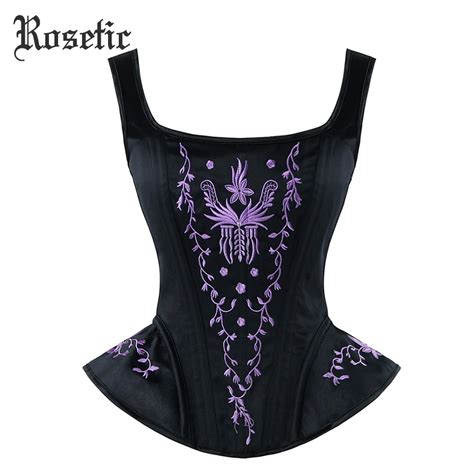 rosetic gothic corsets bustiers sexy club girl purple embroidery floral