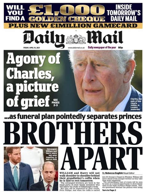 daily mail front page   april  tomorrows papers today