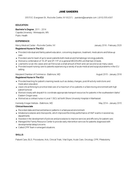 Registered Nurse In The Icu Resume Examples And Tips Zippia