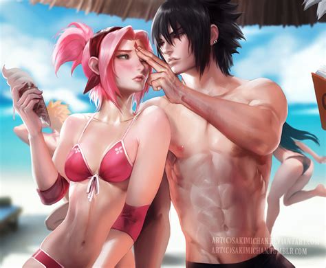 Beach Day Sasuke And Sakura Daily Anime Art