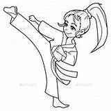Karate Ragazza Stance Exercising Skilled Flexibility Length Karatè Scossa Esercita sketch template