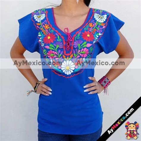 Rj00435 Blusa Bordada A Mano Blanco Artesanal Mexicano Para Mujer Hecho
