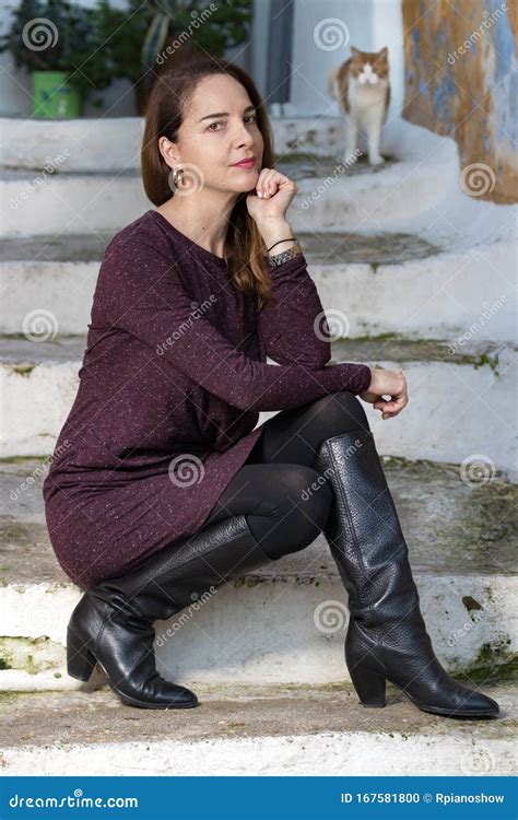 full length fashion portrait   mature woman wearing high knee black