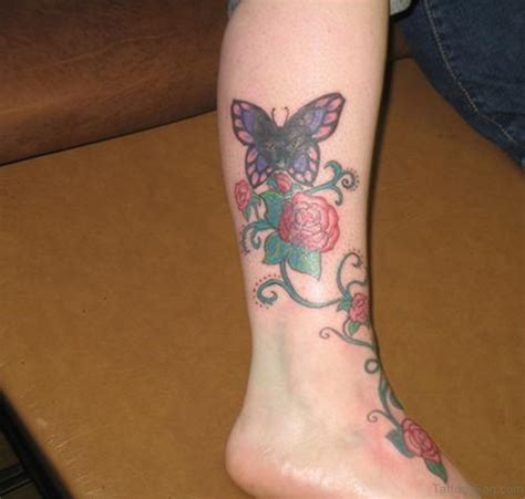Womens Rose Vine Tattoo On Leg Elegant Arts Tattoo