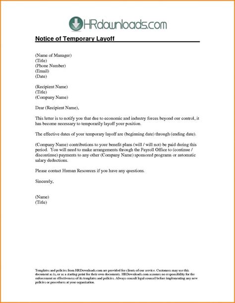 sample temporary layoff letter due  lack  work