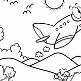 Coloring Mountain Scene Plane Cartoon sketch template