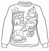 Sweater Printable Jumper Foute Kerst Tegninger Kersttrui Eve Malvorlage Kerstboom Kado Scene Farvelægning Scribblefun sketch template