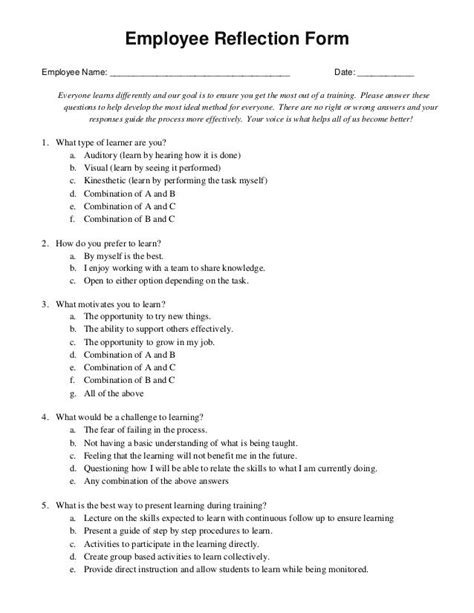 employee reflection form