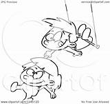 Trapeze Boy Girl Clipart Coloring Cartoon Toonaday Outlined Vector Royalty sketch template