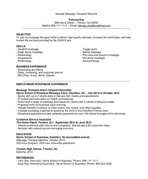 sample massage therapist resume templates