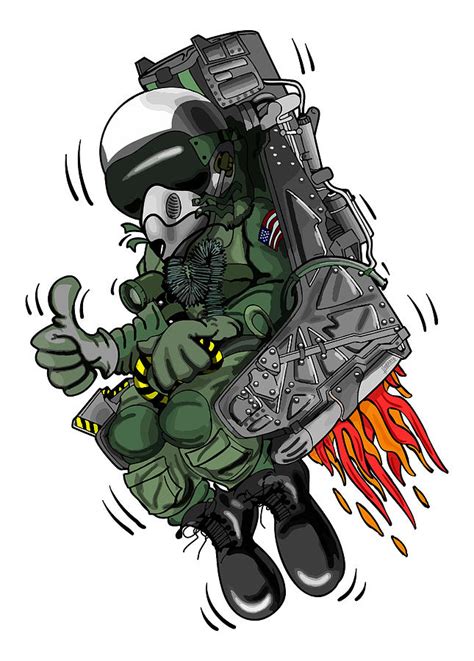 military fighter jet pilot ejection seat cartoon illustration digital