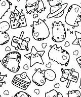 Coloring Pusheen Kawaii Pages Cat Adult Printable Cute Book Para Colorear Colouring Dibujos Sheets Rocks Collage Cats Stars Color Food sketch template