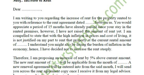 sample letter  landlord  tenant  increase rent