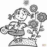 Coloring Watering Girl Flowers Pages Little Her sketch template