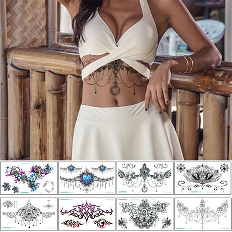 woman chest temporary tattoo sticker waist back breast body art jewelry