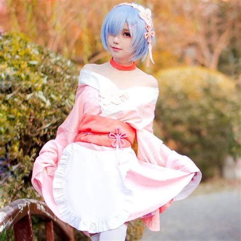 rezero japanese anime rem cherry blossom maid kimono dress cosplay