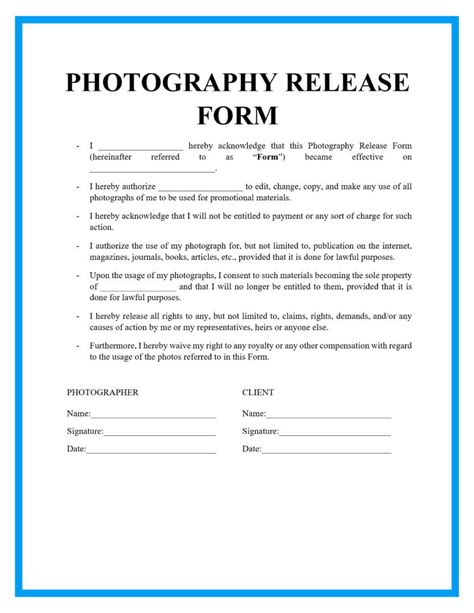 photography release form template