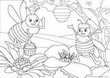 Colouring Bees Pages Scene Coloring Honeycomb Bee Minibeast Summer Minibeasts Animals Village Getdrawings Activity sketch template
