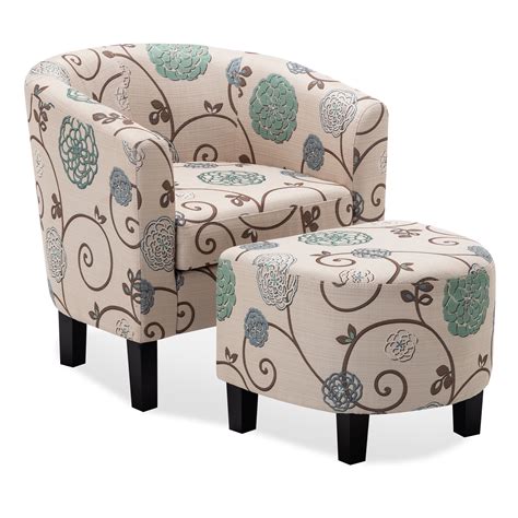 belleze upholstered modern barrel accent tub chair  ottoman foot