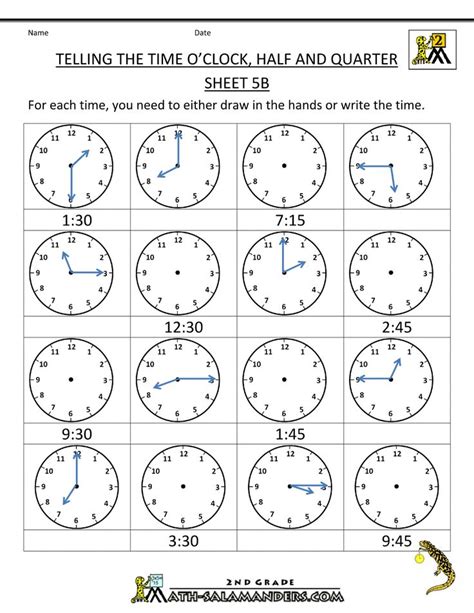 time worksheet telling the time oclock half quarter 5b homeschool pinterest the times the